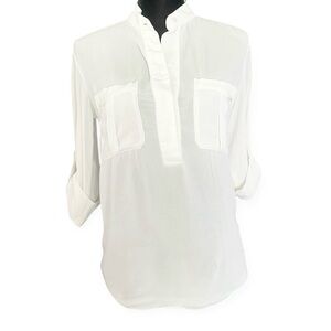James Perse White 1/4 Button Front Shirt Women’s 0 XS casual office lightweight